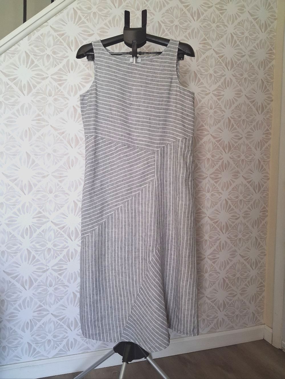 J. Jill Gray and White Striped Maxi Dress